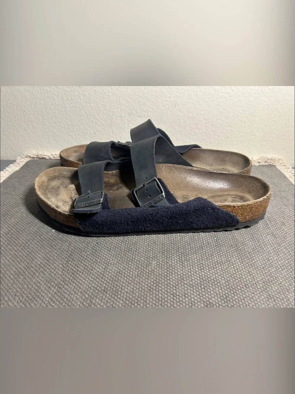 Birkenstock Arizona Two-Strap Black Suede and Leather Sandals